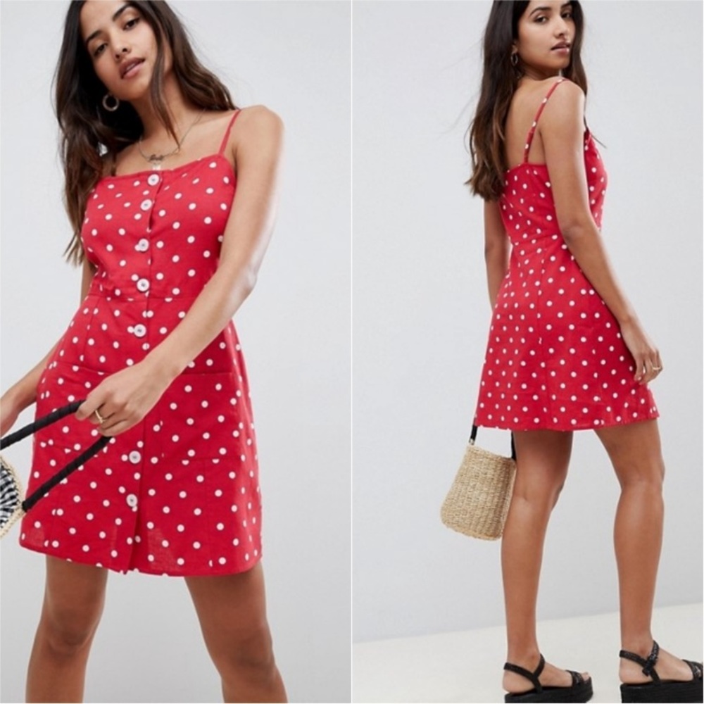 ASOS Design Red Polka Dot SunDress Size 6